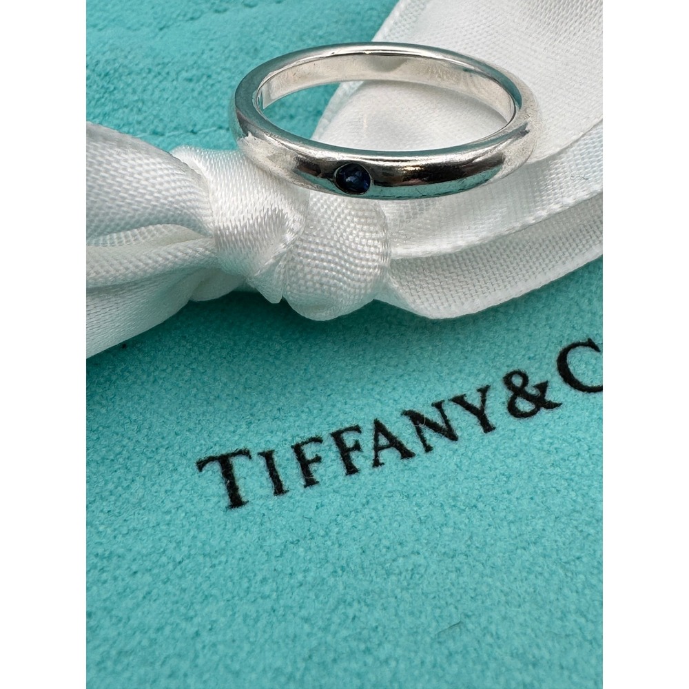 Tiffany & Co Elsa Peretti Sterling Silver Blue Sapphire Stacking Band Ring 4.5